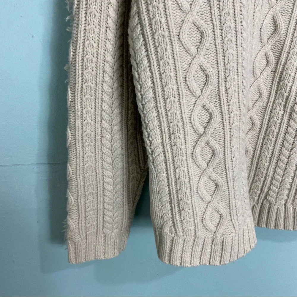 Madewell Cableknit‎ Fringe Open Front Cardigan Wool Creme Sz M